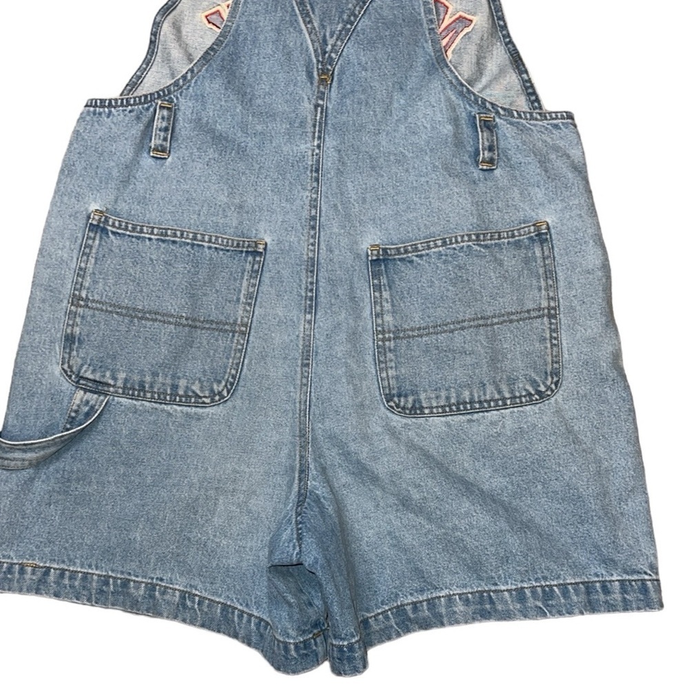 Vintage 90’s Disney Americana Mickey Mouse Flag Denim Jumper Shortalls Medium - Picture 5 of 9